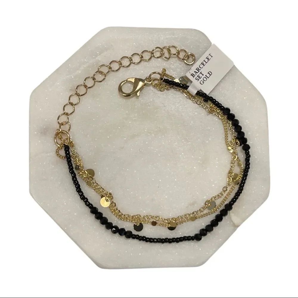 Lite Triple Layer Black Bead Bracelet Stack • NWT